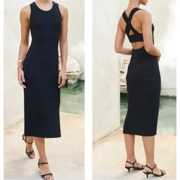 AYR The Vava Black Ribbed Knit Midi Dress XL Quiet Luxury Old Money Minimalist - Picture 1 of 9